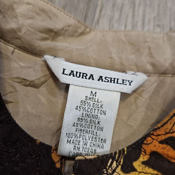 Vtg Laura Ashley Quilted Silk Jacket Womens M Brown Orange Floral Boho Cottage - Picture 6 of 8